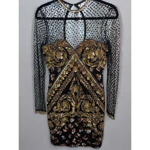 Vintage Naeem Khan Riazee for Neiman Marcus Beaded Sequin Mesh Mini Dress Size 4